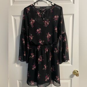 White House Black Market Black Floral Long Sleeve Dress